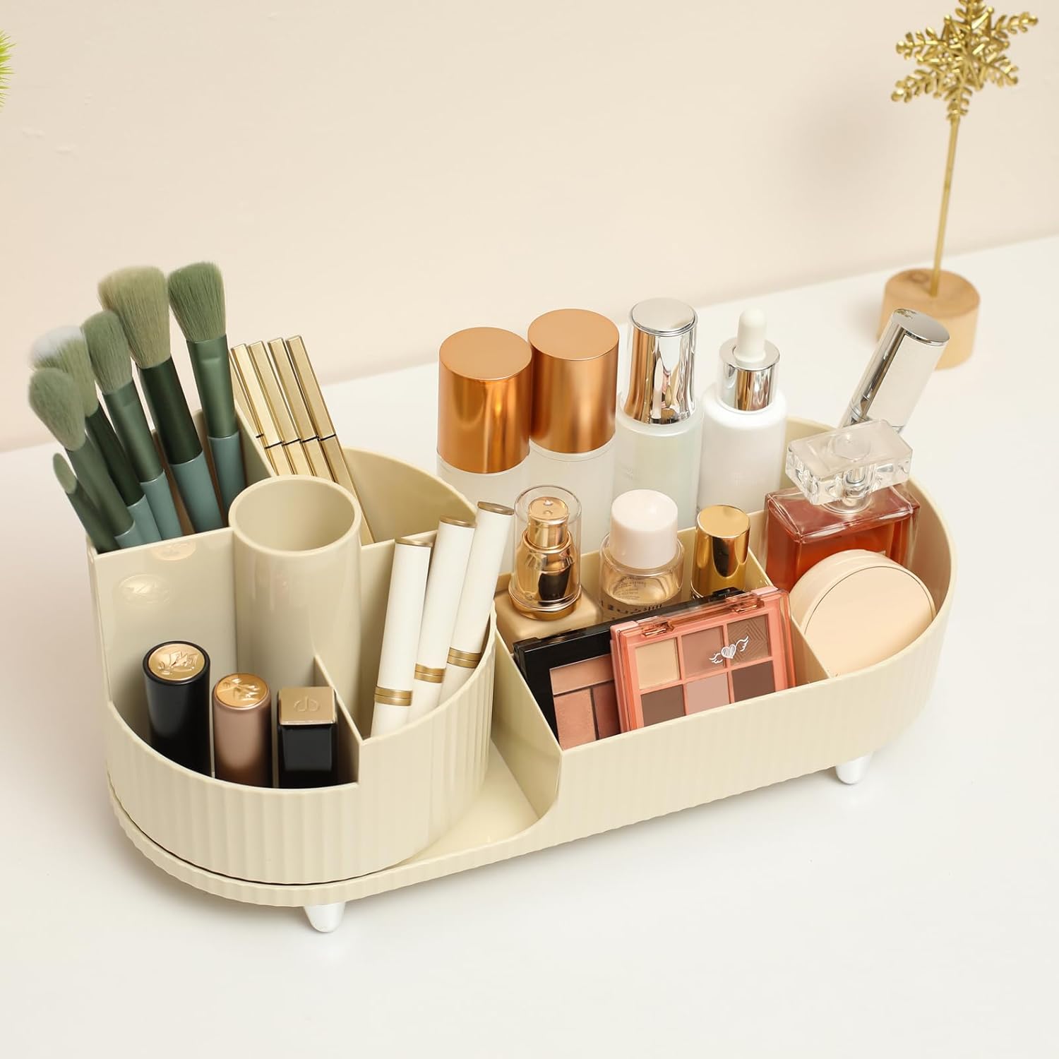Rotating Makeup Organizer with Brush Holder