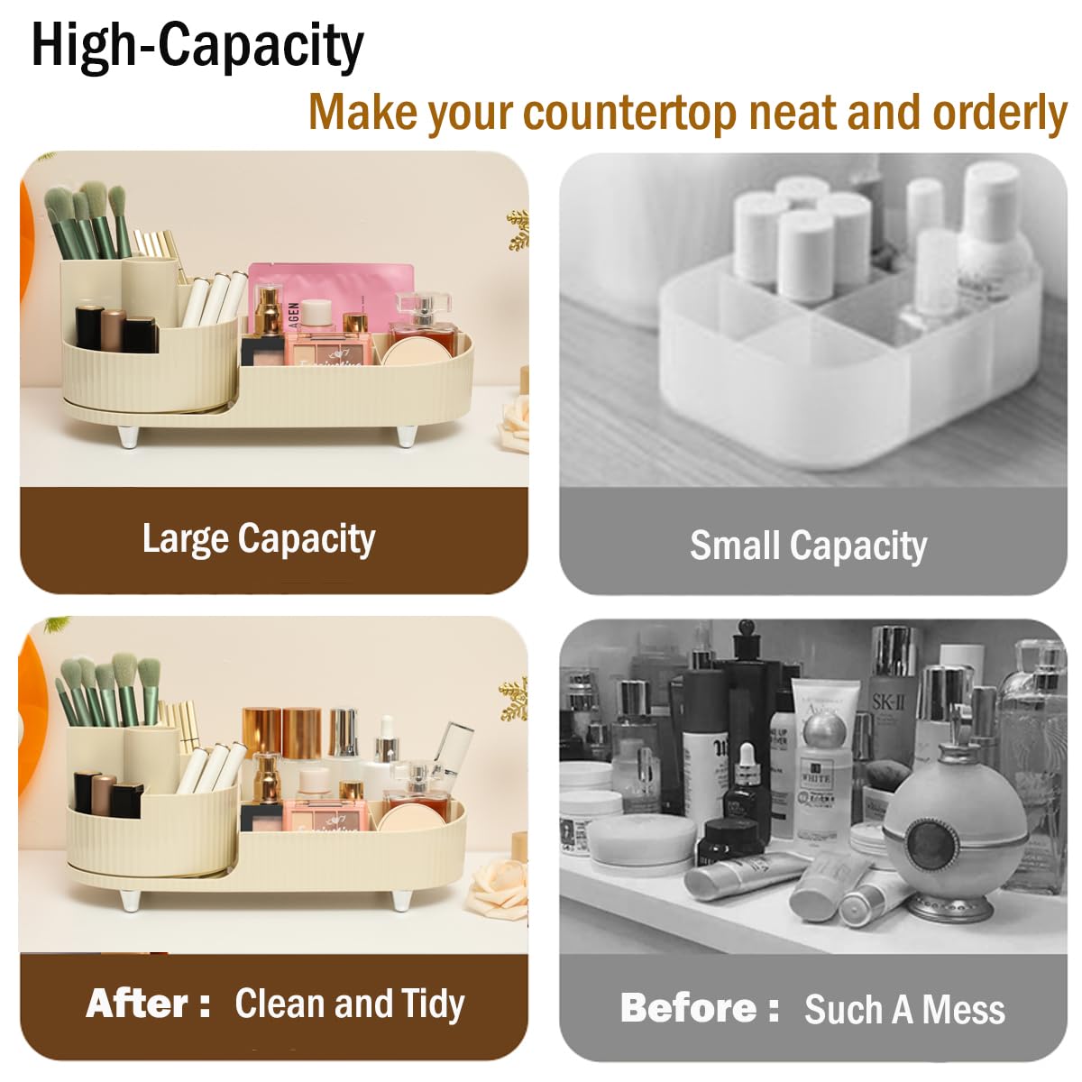 Rotating Makeup Organizer with Brush Holder