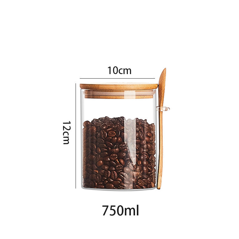 Glass Food Storage Jar Set with Wooden Spoon