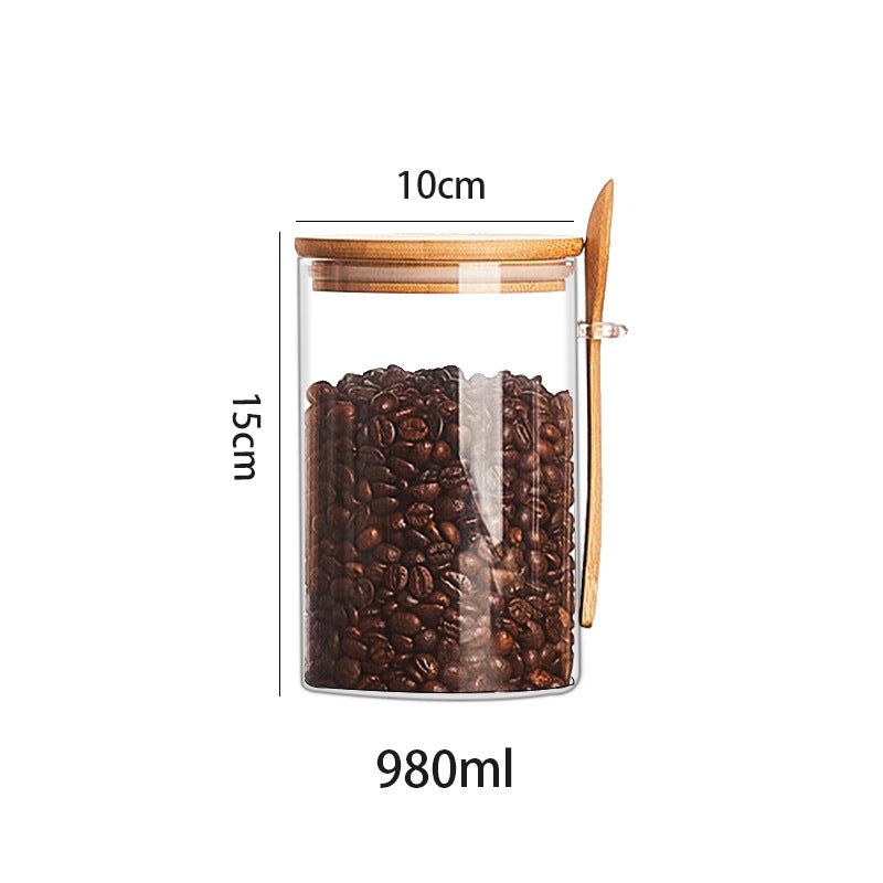 Glass Food Storage Jar Set with Wooden Spoon