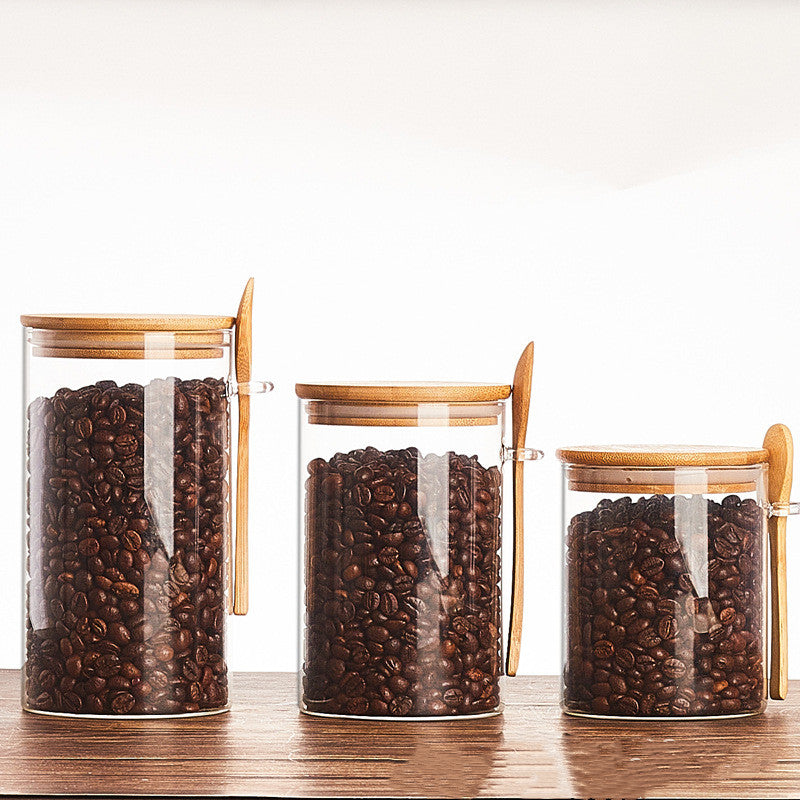 Glass Food Storage Jar Set with Wooden Spoon