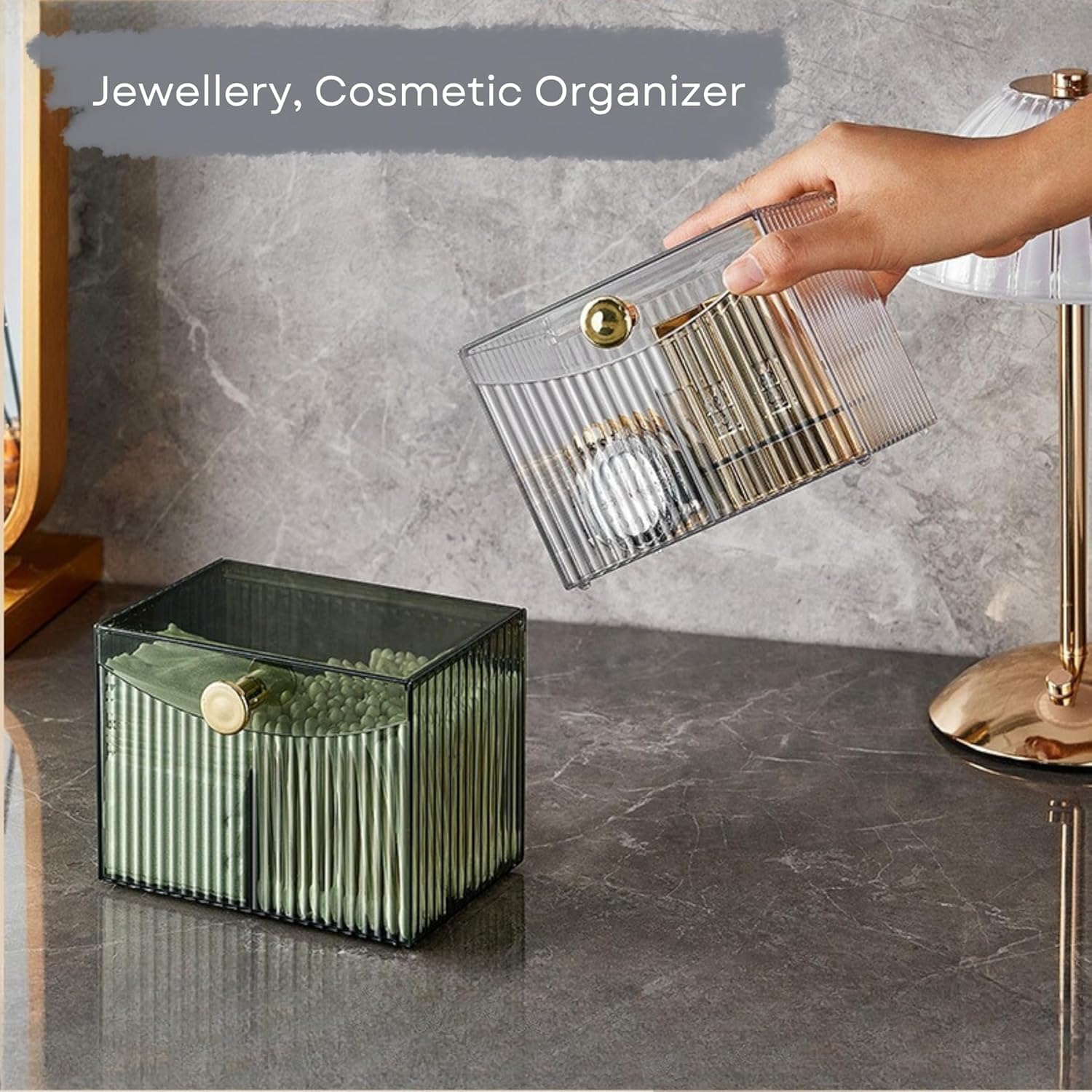 2-Grid Cotton Swab Holder Dispenser with Lid