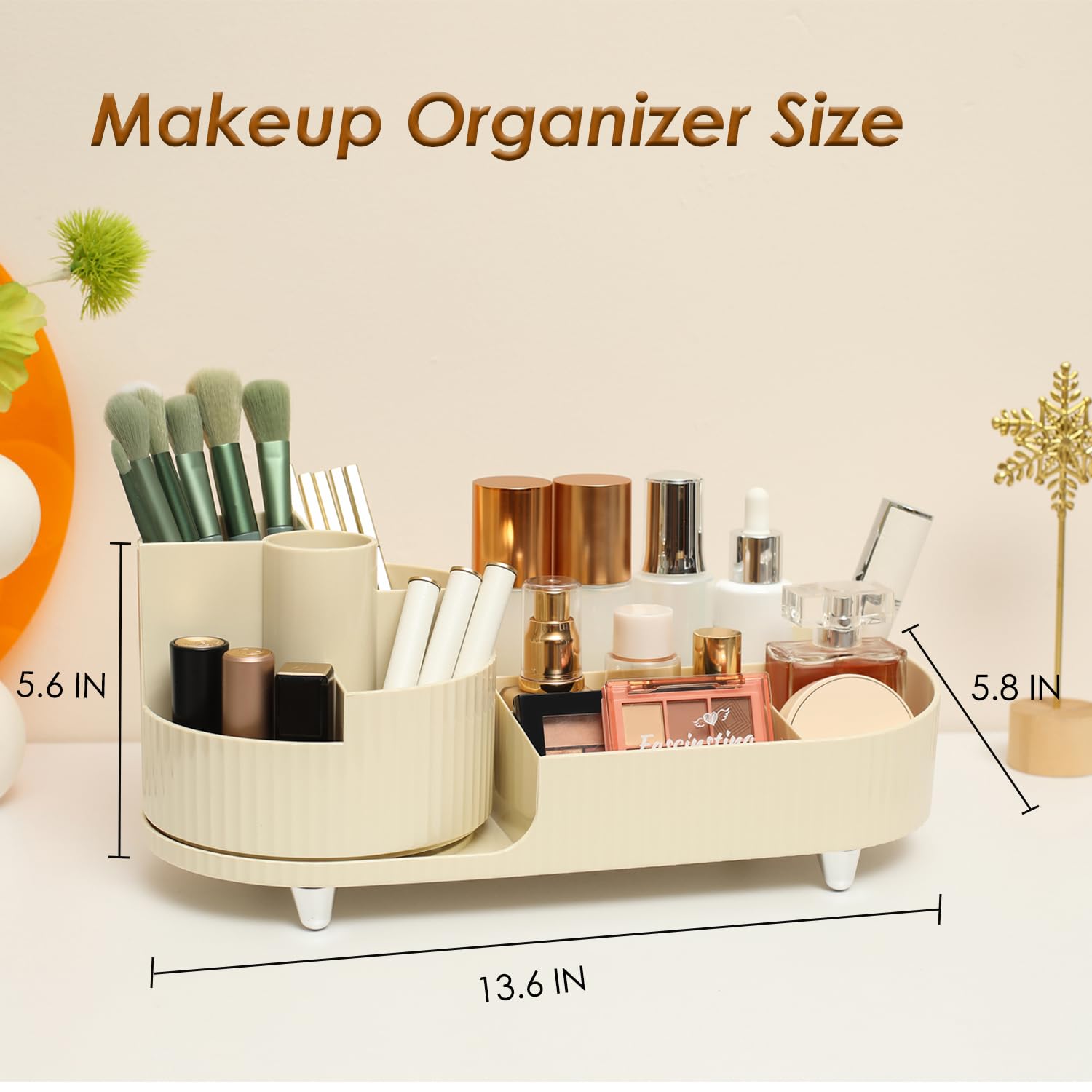 Rotating Makeup Organizer with Brush Holder