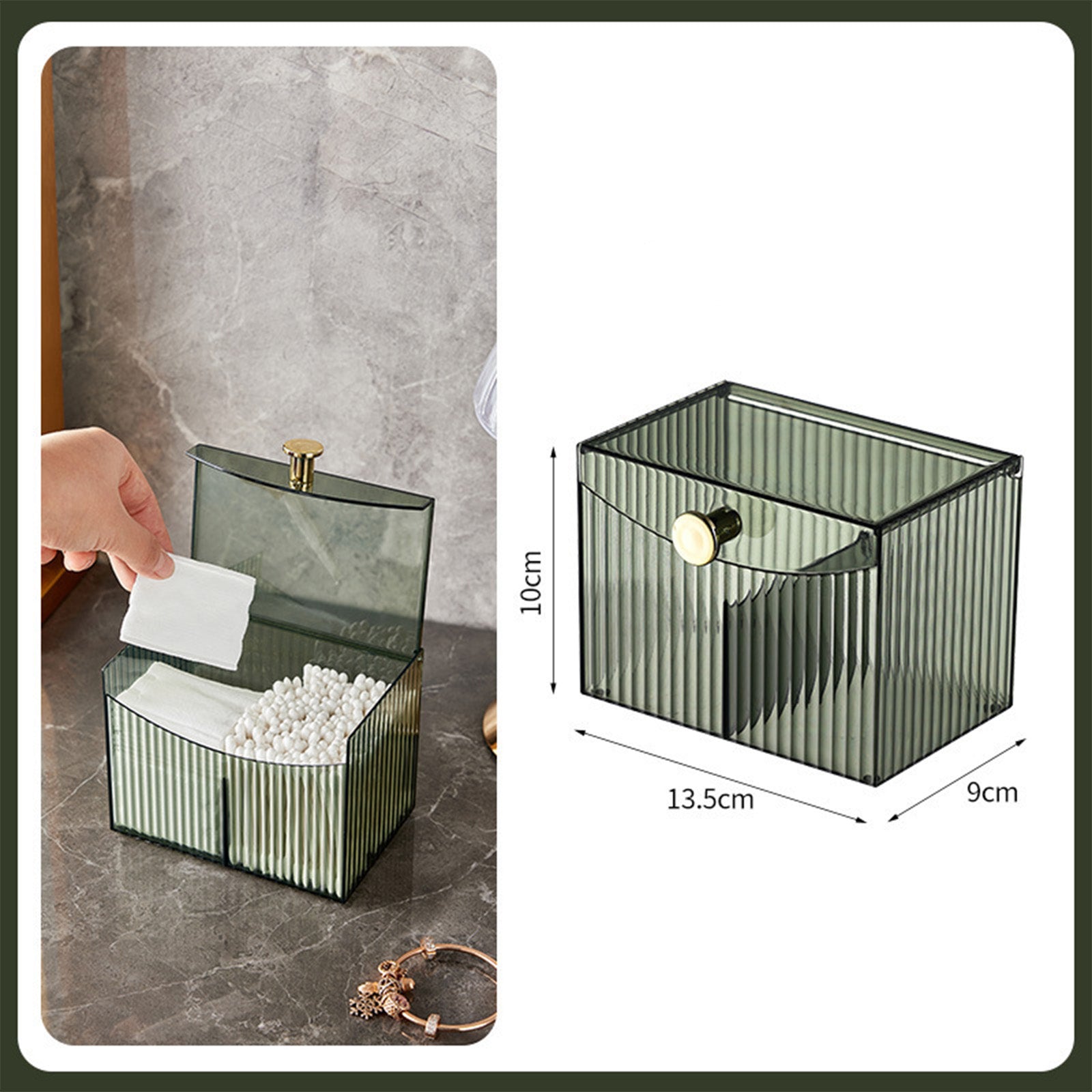 2-Grid Cotton Swab Holder Dispenser with Lid